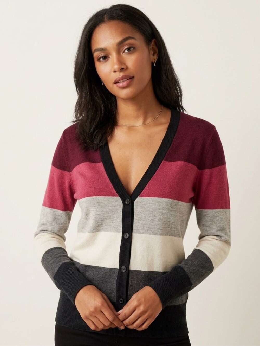 Eddie Bauer Christine V Neck Button Up Cardigan S Striped Preppy Academia Office